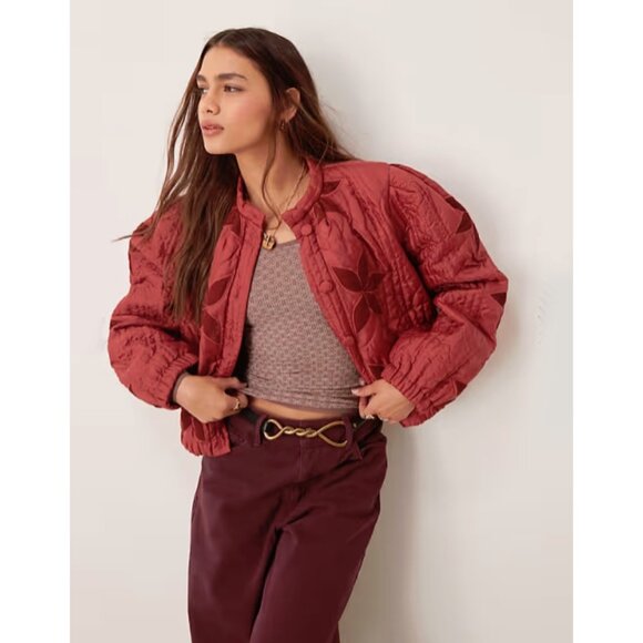 NWT Free People Quinn quilted red jacket in Marsala Red, S - Picture 6 of 16